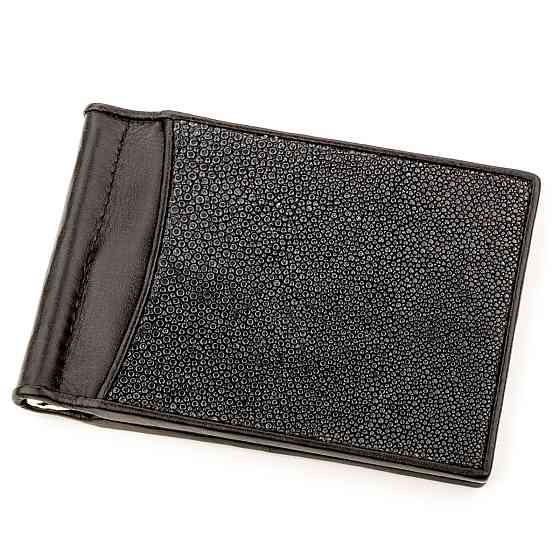 Затискач для грошей з натуральної шкіри морського ската Чорний (STINGRAY LEATHER) Київ