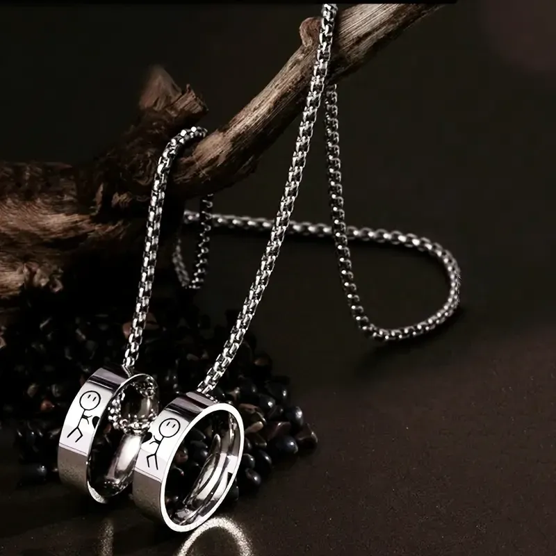Парные кулоны в форме колец на цепочке с рисунком человечков – романтический подарок Киев - изображение 1