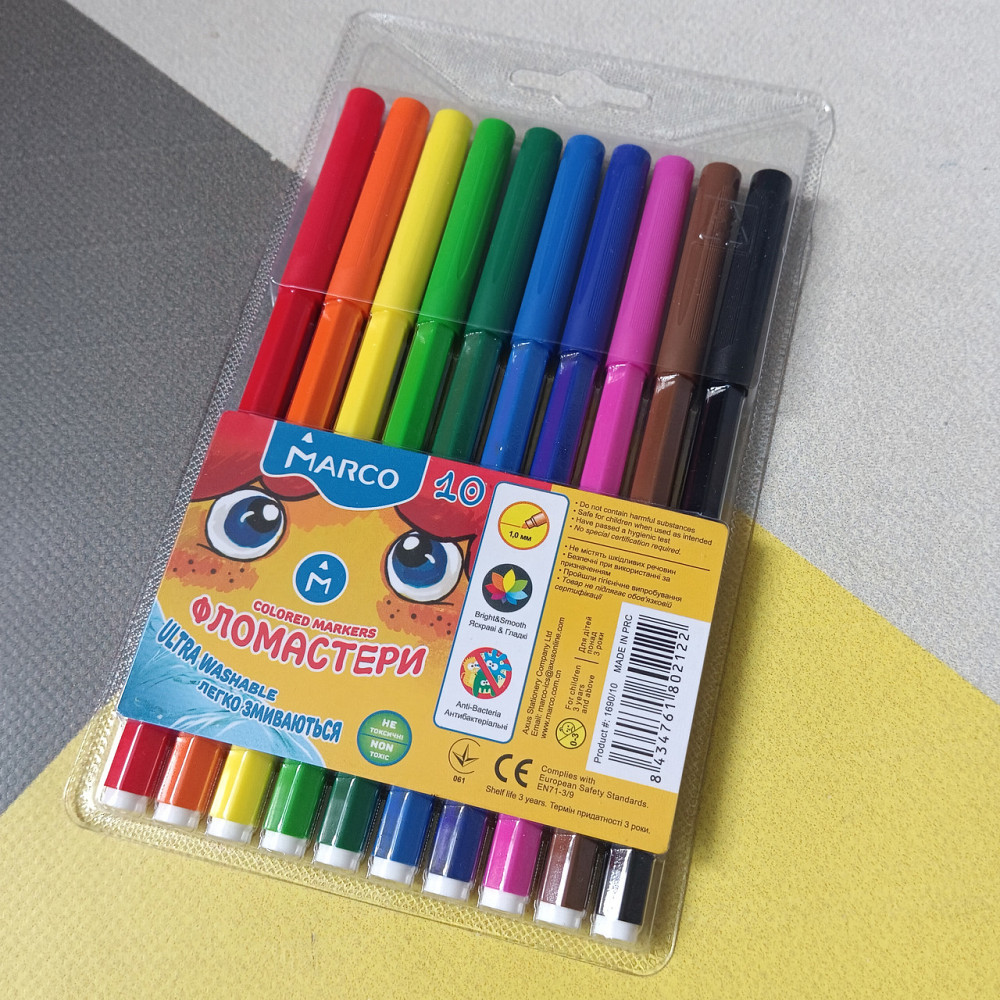 Фломастеры Marco Super Washable 10 цветов Киев - изображение 2