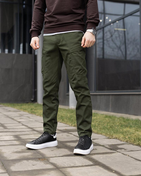 Мужские базовые котоновые брюки карго демисезонные хаки Pobedov Skystone Киев - изображение 5