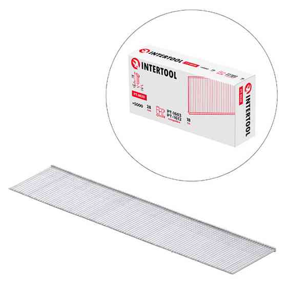 Цвях для степлера PT-1603, PT-1612, 28 мм, 18GA, 1,0×1,25 мм, 5000 од/упак INTERTOOL PT-8628 Киев