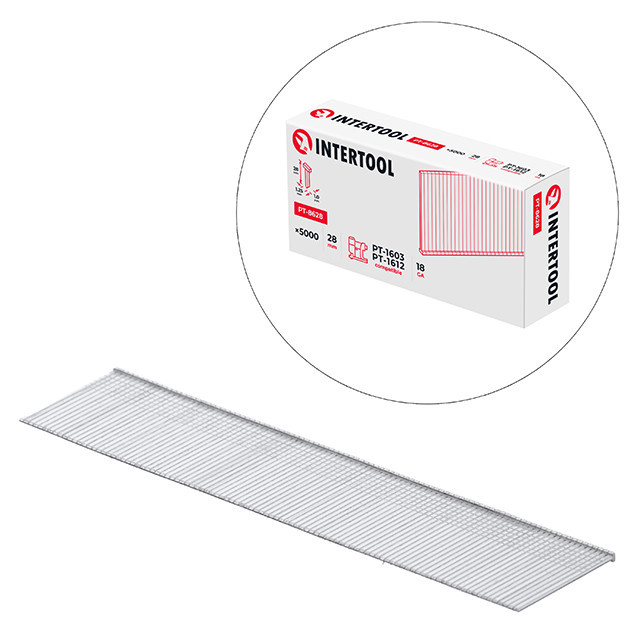 Цвях для степлера PT-1603, PT-1612, 28 мм, 18GA, 1,0×1,25 мм, 5000 од/упак INTERTOOL PT-8628 Київ - фото 1