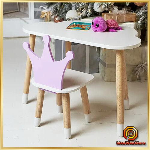 Яркий детский столик со стульчиком компактный набор для игр и развития Cтол белый и стул корона фиолетовый Киев - изображение 1