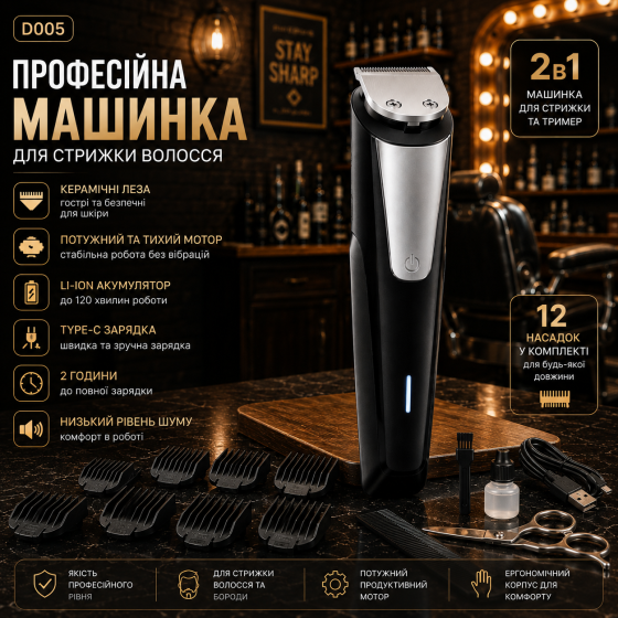Машинка для стрижки волос и бороды мужская Valano D005 Беспроводной триммер 5 в 1 для тела носа и бровей Аккумуляторный Киев