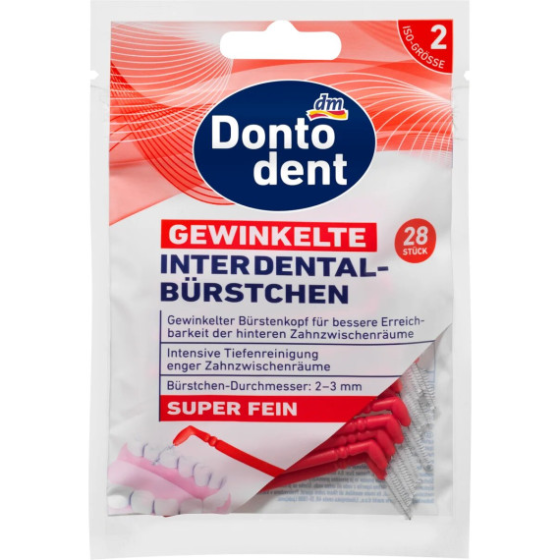Кутові міжзубні щітки, ISO 2 Dontodent, 32 штук (Німеччина) Dontodent Gewinkelte Interdentalbürstchen, ISO 2, 28 St Львів