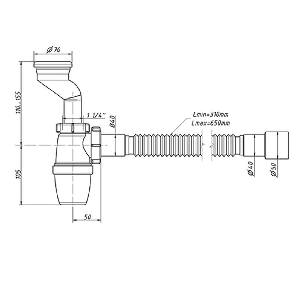 Сифон Waterstal для писсуара 11/4 с манжетом D 50, с гофрой 40/50 P31009 (000027985) Киев - изображение 3