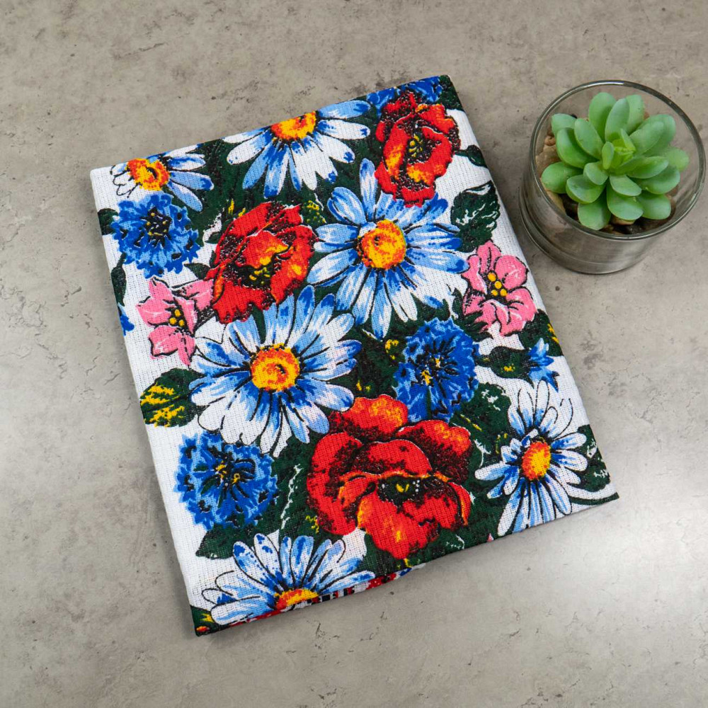 Рушник вафельний з принтом вишивки та квітами GM Textile 35х61см 180г/м2 (Різнокольоровий) Суми - фото 5