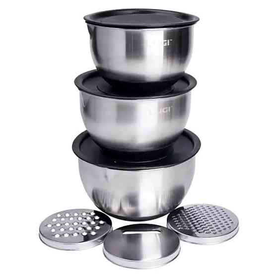 Набор мисок из нержавеющей стали с крышками и терками салатники из нержавейки 3 штуки 2.5 л/2 л/1.5 л LG-02/3PCS Киев