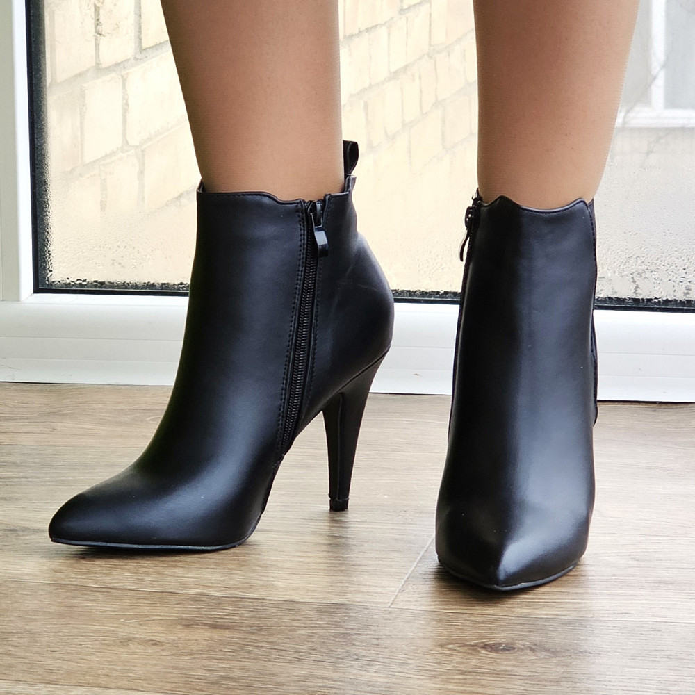 Жіночі Черевики Чорні на Каблуку Шкіряні Модельні Ботильйони (розміри: 36,37,38,39,40) — 60 Дніпро - фото 3