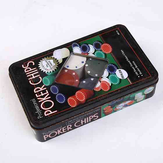 Набор фишек для покера 100шт с номиналом и фишкой дилера в металлической коробке Киев