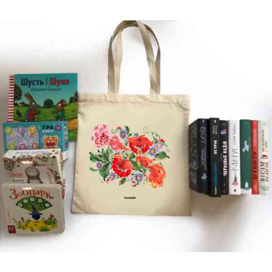 Екошопер BookOpt BK4002 Петриківський розпис Червоні квіти бежевий Луцк