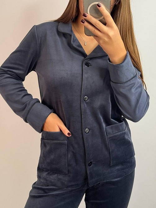 Костюм из плюшевого велюра на пуговицах с двумя карманами Графитовый XL Харьков - изображение 4