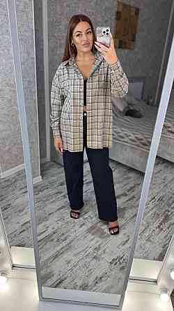 Женская оверсайз рубашка в клетку турецкая фланель Беж, 42/48 Одесса