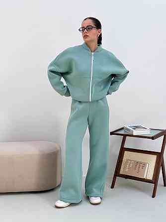 Жіночий теплий костюм-двійка з широкими штанами Оливка 48/52 Харків