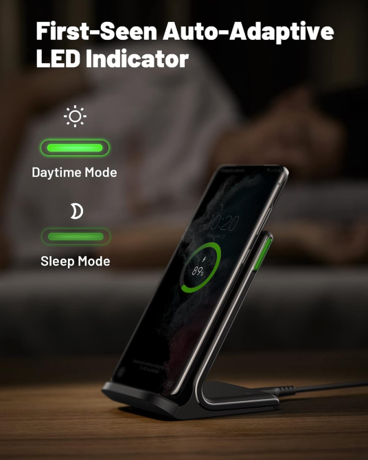 Бездротова зарядка INIU WI-211 15 Вт Qi, підставка для iPhone Samsung Google, USB-C, подвійна котушка, LED Київ - фото 4