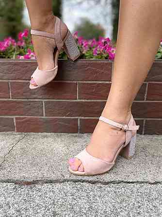 PLPS Босоніжки жіночі пудрові PLPS 285-3 з еко-замші на стійких підборах / Босоніжки на літо р. Коломия