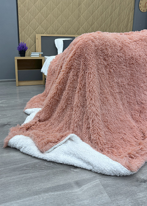 Плед-покривало 200х230 см (+-10см) Травка на овчині колір персиковий з білим (87-214) Київ - фото 8