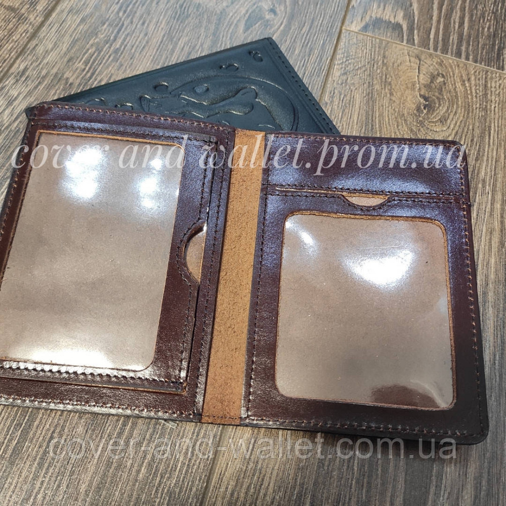 Каштанова обкладинка для документів мисливця із глянцевої шкіри Киев - изображение 2