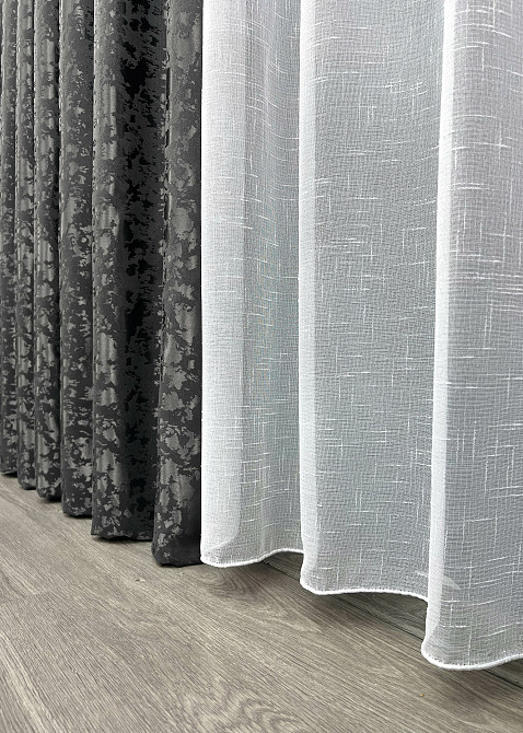 Комплект штор VR-Textil Льон Мармур 150х270 2шт і Тюль 600х270 1267ш-115т Сіро-коричневий з білим 71-141/5 Київ - фото 8