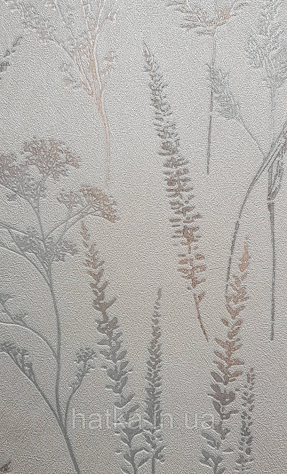 Обои виниловые на флизелине Grandeco Universe 5 ветки листья цветы полевые бронза серебро на бежевом Киев - изображение 3