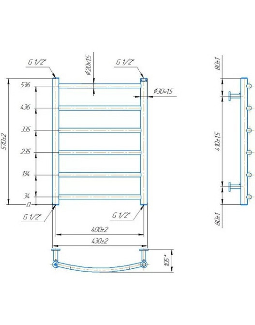 Водяна рушникосушка Mario INOX Класік 570x430/400 Київ - фото 3