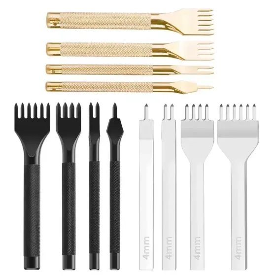 Набор пробойников для кожи 4 шт, ромбовидные отверстия 1–6 зубцов, шаг 3 мм, сталь Киев