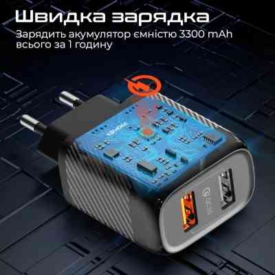 Зарядное устройство Promate biplug-qc3.eu-bk Винница