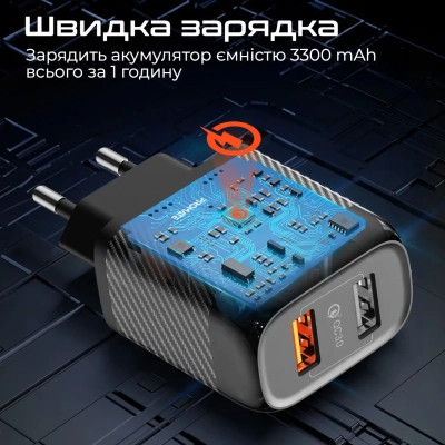 Зарядное устройство Promate biplug-qc3.eu-bk Винница - изображение 4