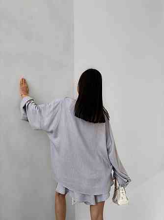 Жіночий літній оверсайз костюм-двійка: сорочка та шорти льон Сірий Одеса