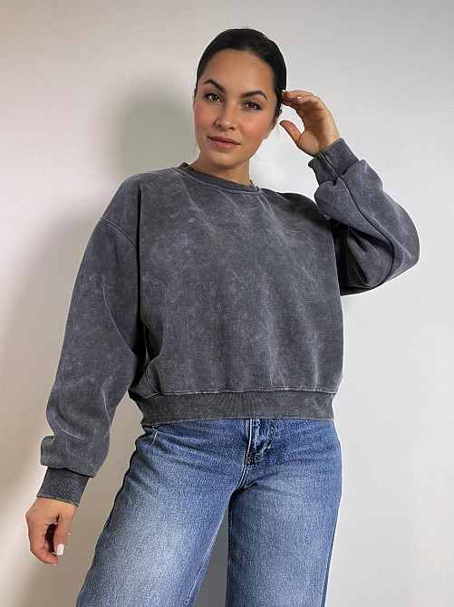 Свитшот женский Joy One 25177 оверсайз свободный крой средняя длина вареный тай-дай one size, графит, one size Киев - изображение 13