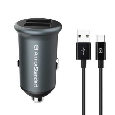 Зарядное устройство Armorstandart 2xUSB QC3.0 Grey + cable USB-C (ARM82459) Винница - изображение 1