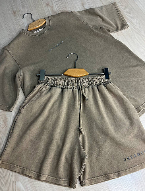 Костюм жіночий Pepper&mint 25-02 варений тай-дай футболка та шорти з вишивкою бежевий, бежевий, S Київ - фото 2