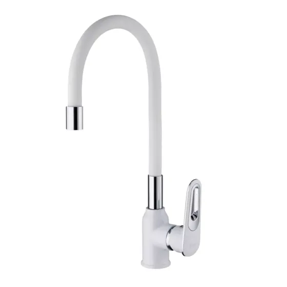Смеситель для кухни Frap F4049 с гибким изливом, белый/хром Киев