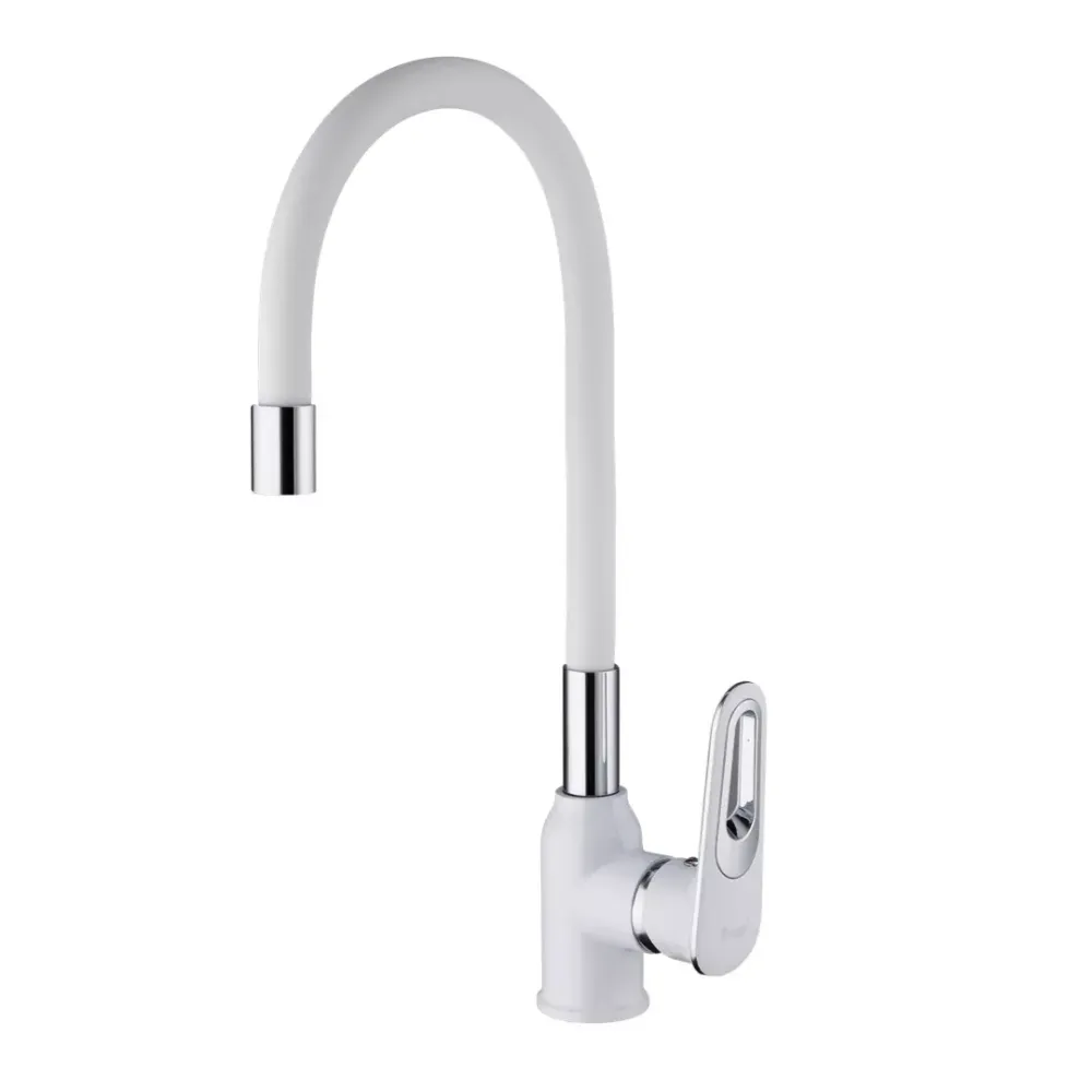 Смеситель для кухни Frap F4049 с гибким изливом, белый/хром Киев - изображение 1