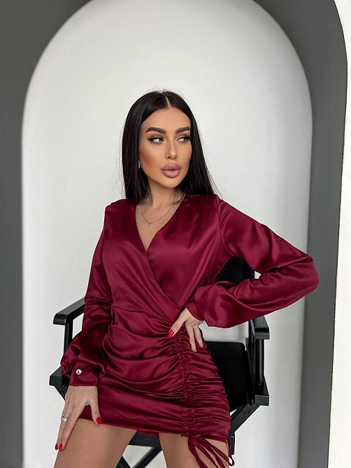 Жіноча романтична мініплаття костюмний атлас Бордовий, 44/46 Одеса - фото 5