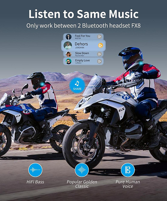 Мотогарнітура FODSPORTS FX8 з Bluetooth, шумозаглушенням, підтримка до 8 учасників, інтерком для мотоциклів до 1000м Київ - фото 3