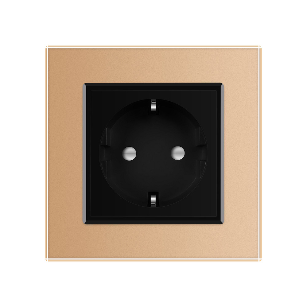 LIVOLO Електрична розетка з заземленням LIVOLO, чорна з золотою рамкою, шторки, скло, 250В 16А Коломия - фото 7