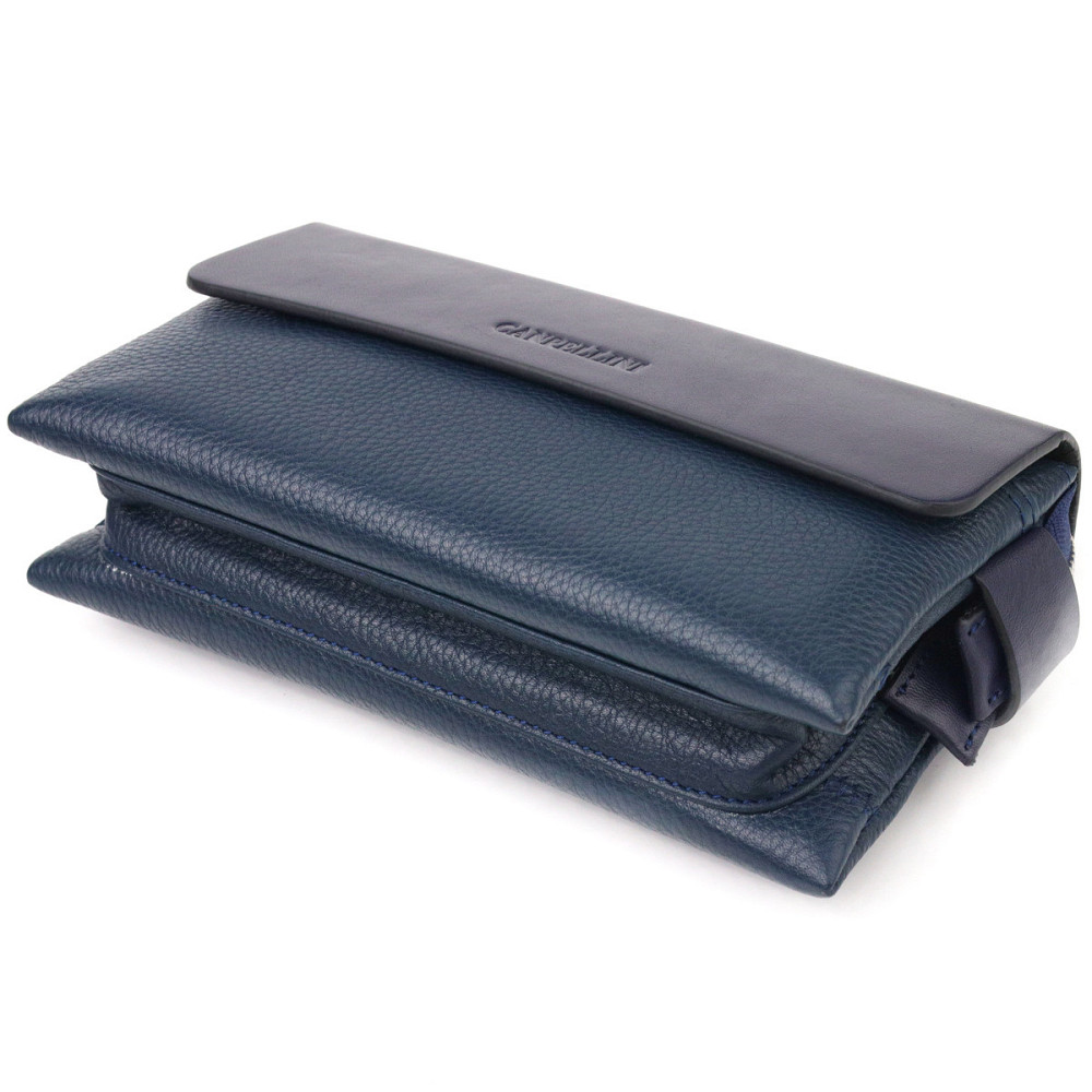 Добротний чоловічий клатч із натуральної комбінованої шкіри CANPELLINI 21565 Синій Київ - фото 3