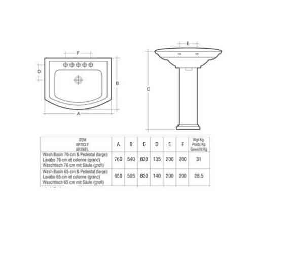 Раковина RAK Ceramics Washington комплект з ніжкою 760x540x830 мм Бордовий Київ