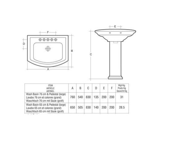 Раковина RAK Ceramics Washington комплект с ножкой 760x540x830мм Бордовый Киев - изображение 2