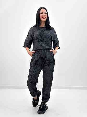 Женский костюм из турецкой двунитки петля с эффектом tie dye George батал 50-52, Черный Киев
