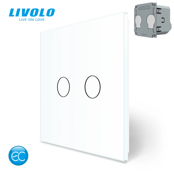 LIVOLO Комплект бездротовий сенсорний вимикач з реле 2 канали Livolo білий скло (VL- -W/FC2Z2-2 Коломыя
