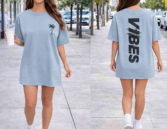 Жіноче стильне повсякденне принтоване плаття-футболка котон Блакитний, 50/54 Одеса