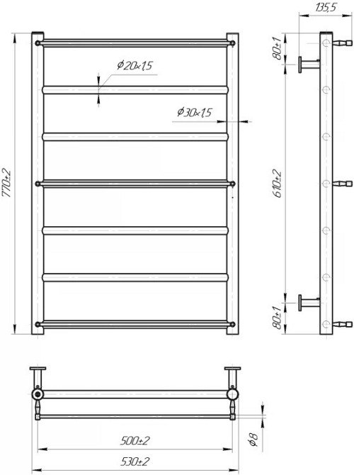 Водяна рушникосушарка Mario INOX Одісей 770х530/500 Київ - фото 5