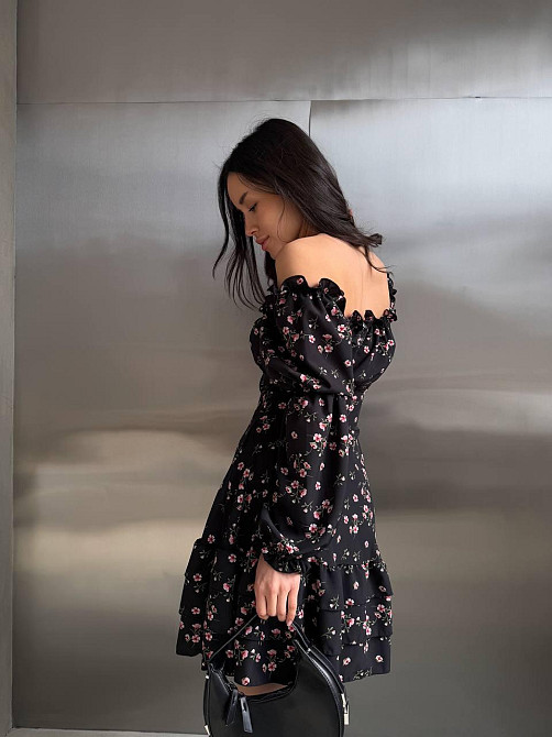 Женское вечернее романтичное платье с принтом цветочным Черный, 44/46 Одесса - изображение 2