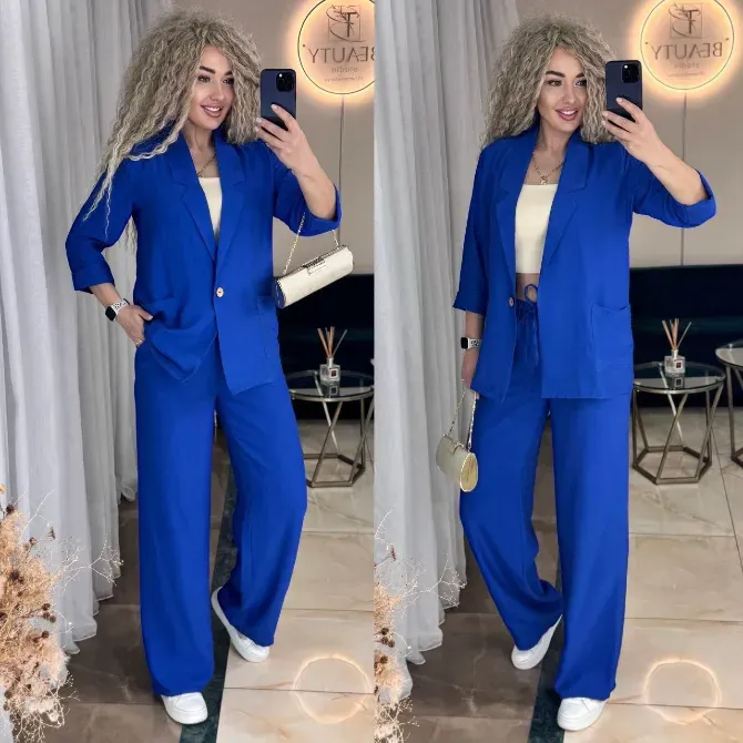 Жіночий літній костюм піджак і брюки палаццо льон жатка Одеса - фото 10