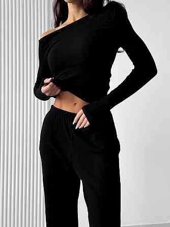 Женский базовый костюм двойка: лонгслив и брюки ангора рубчик Одесса