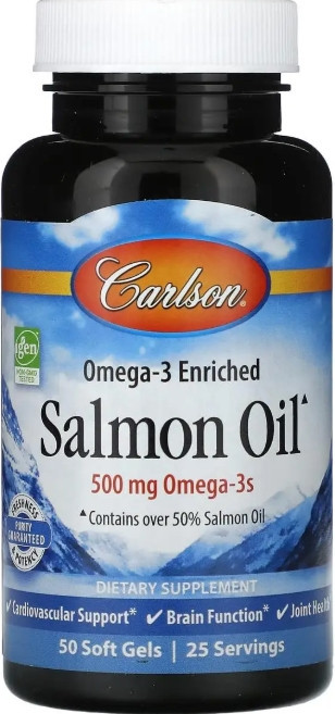 Омега-3 из масла лосося Carlson Omega-3 Enriched Salmon Oil 250 мг 50 гел капс Киев - изображение 1