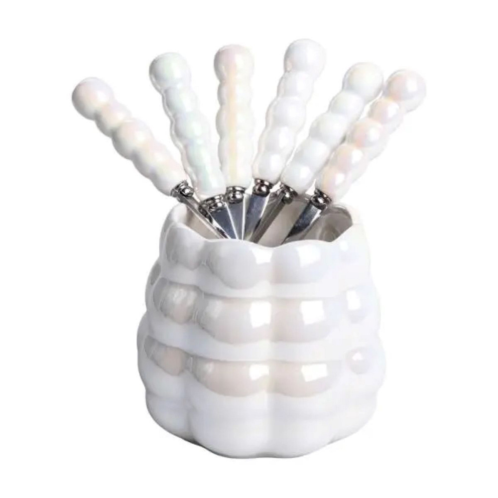 Набір десертних виделок і ложок на 3 персони з підставкою з порцелянау 7 предметів Перламутровий HP-20-62 Коломия - фото 4