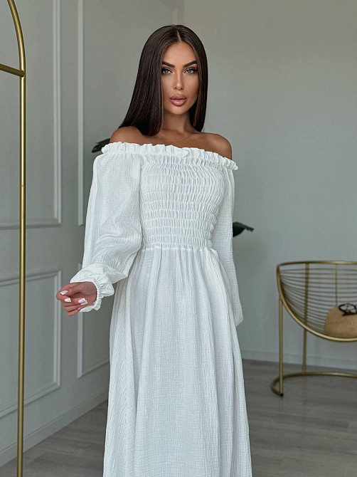 Жіноче романтичне плаття максі з натуральної тканини муслін 100% бавовна Білий, 46/48 Одеса - фото 5